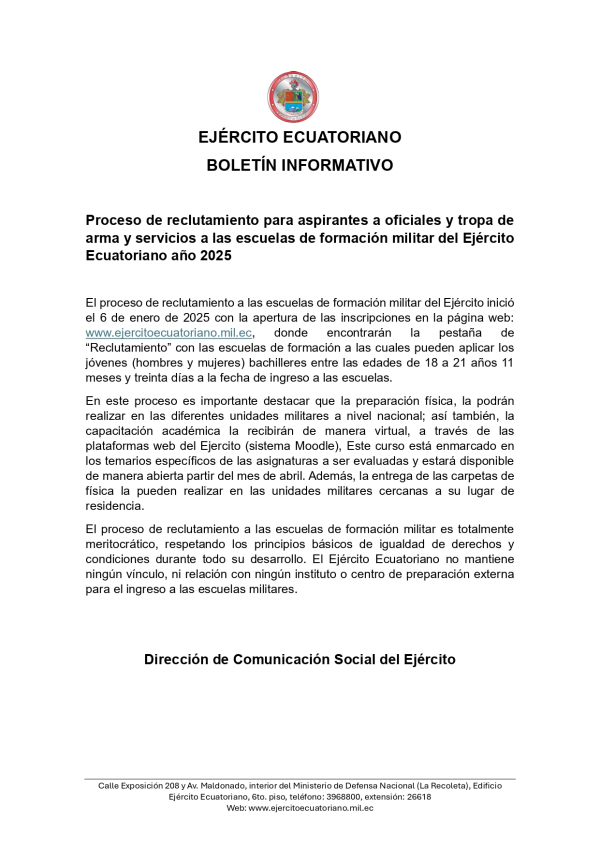 Comunicado llamamiento Escuelas Militares