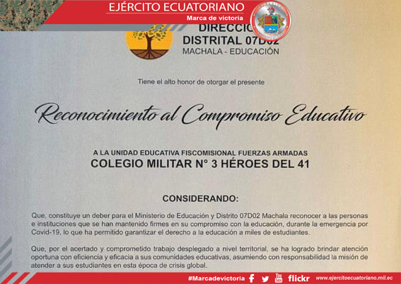 Colegio Militar N.° 3 Héroes del 41 recibió reconocimiento educativo