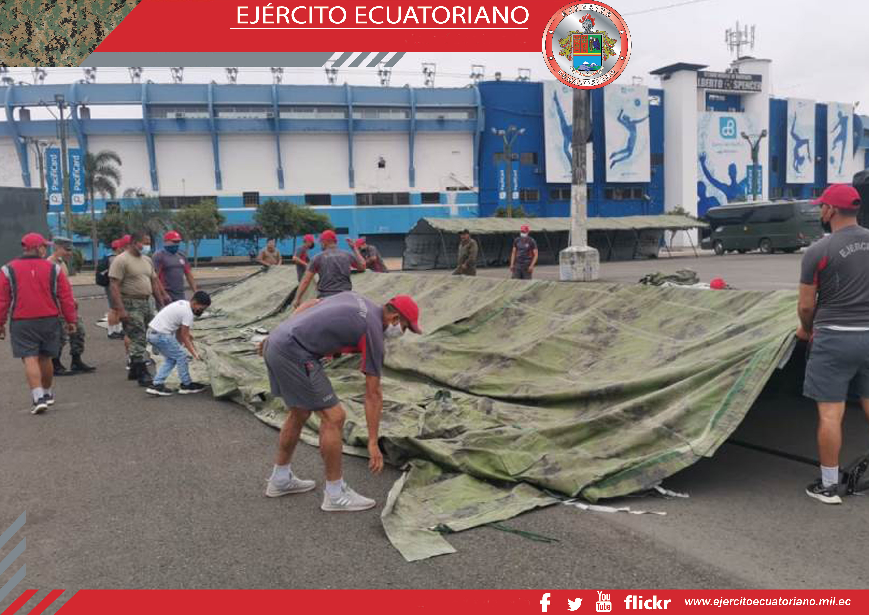 Comando Logístico N.° 74 Huancavilca instala carpas climatizadas en Guayaquil